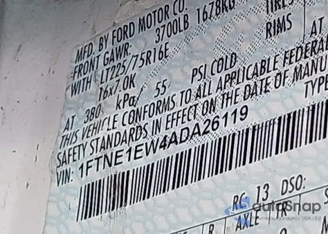 2010 Ford E-150 Commercial/Recreational from USA, damaged, VIN 1FTNE1EW4ADA26119